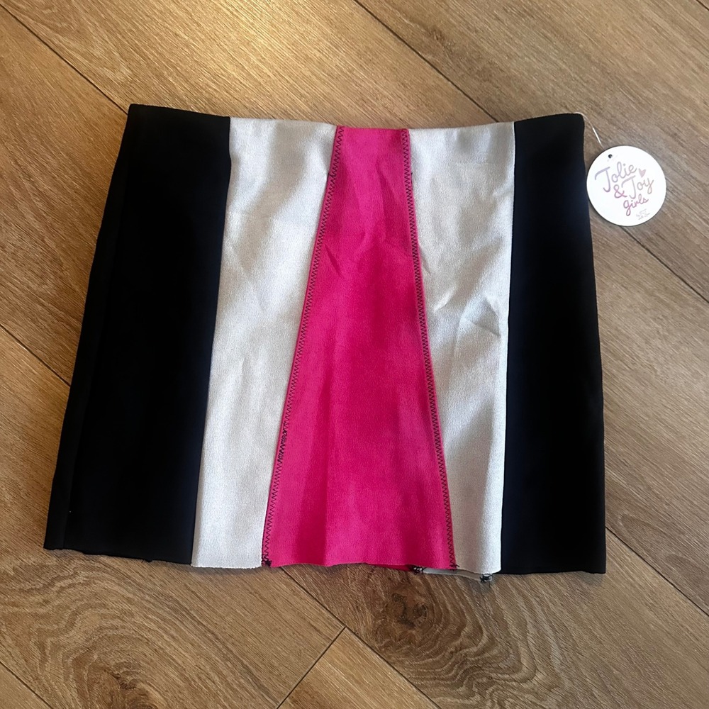 Jolie & Joy Girls Colorblock Mini Skirt Pink Silver Black Faux Suede M 10-12 NWT